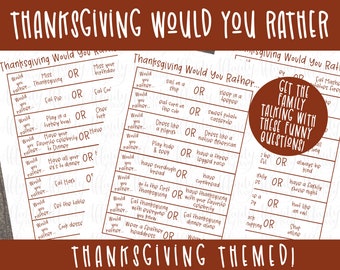 Thanksgiving Would You Rather - Fun Family Thanksgiving Games | Printable thanksgiving games for family | Family Games | Printable game