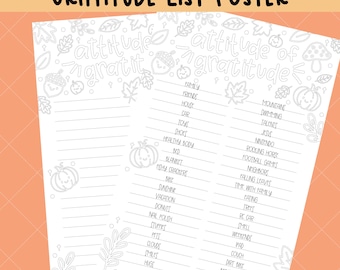 Poster stampabile sull'atteggiamento di gratitudine / Pagina da colorare / Elenco di gratitudine per bambini e famiglie - Attività di gratitudine per il Ringraziamento da scaricare