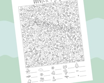 Afdrukbare game Winter I Spy | Leuke winteractiviteit voor kinderen | Afdrukbaar winterwerkblad | Klassikaal spel voor de feestdagen | Winterkleurplaat