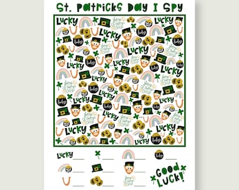 St. Patricks Day I Spy • Fun St. Patricks Day games for kids • I Spy Printable • DIY Print at home St. Patty's Day Game Idea Classroom game