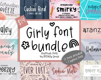 Girly Font Bundle | 12 fonts included | Craft Font Bundle | Calligraphy | Cute Fonts for crafts | SVG Fonts | Cute Font Bundle