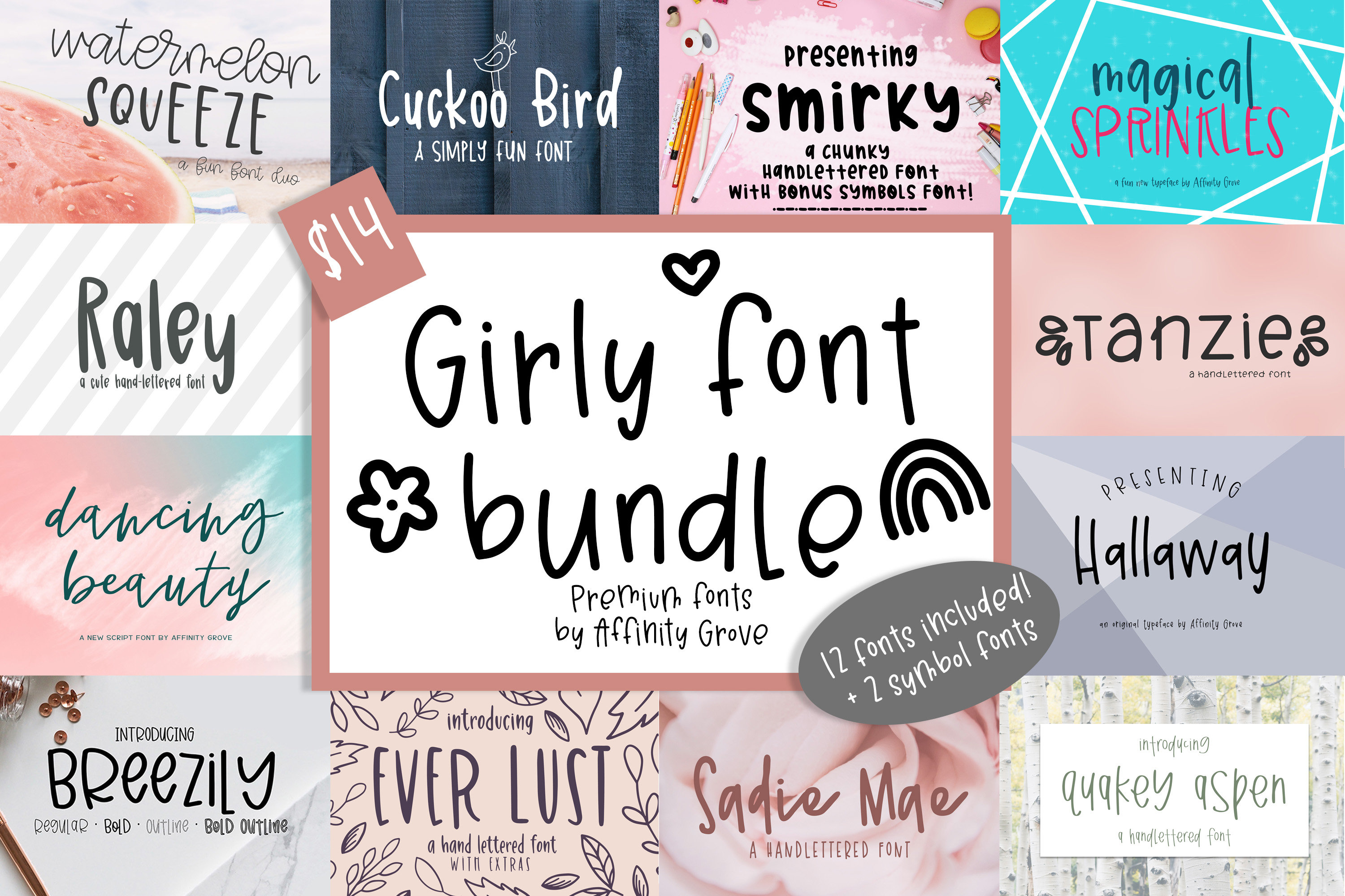 Girly Font Bundle | 12 fonts included | Craft Font Bundle | Calligraphy | Cute Fonts for crafts | SVG Fonts | Cute Font Bundle