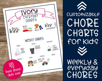 Weekly Chore Chart Printable | Print Custom Chore Charts for Kids | Chore ideas for kids | Chores chart for kids | Chores for Kids