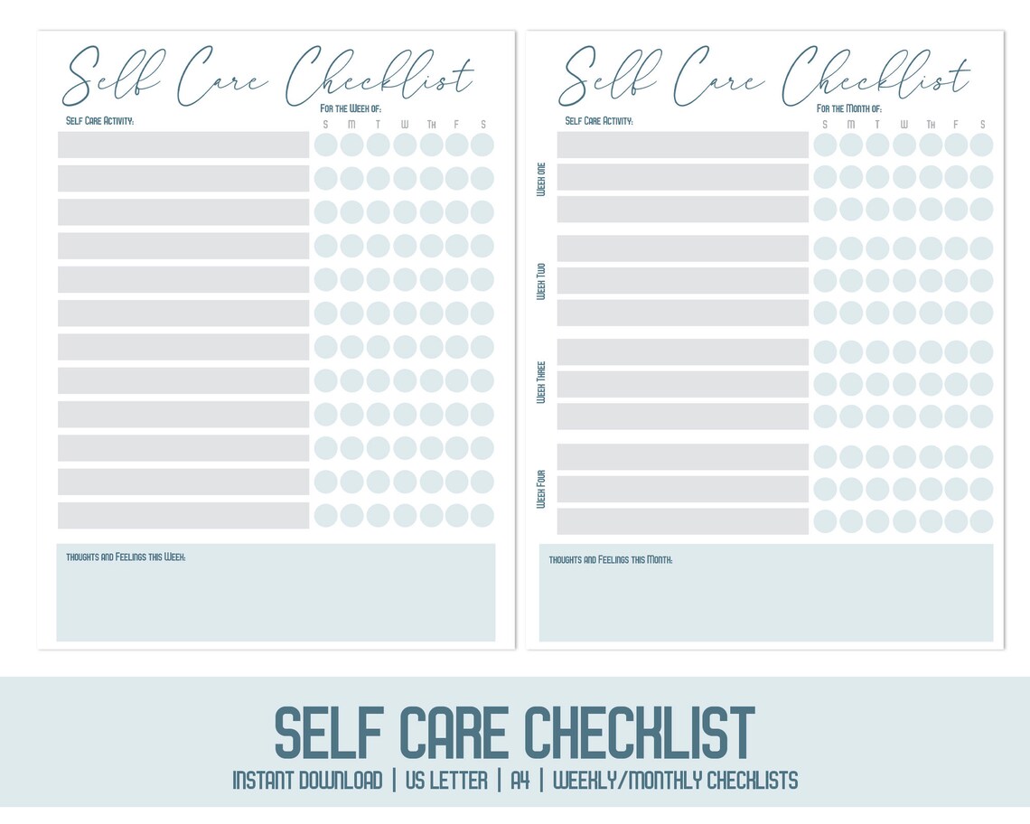 Self Care Checklist Printable | Monthly and Weekly Self Care Checklists ...