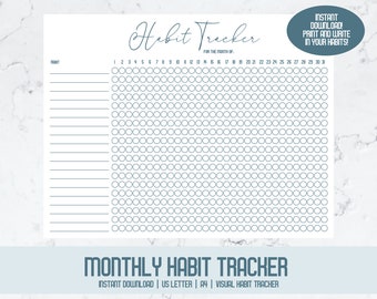 Monthly Habit Tracker Printable | Monthly Habit Tracker Journal | Productivity, Self-Care, & Goal-Setting Tracker