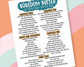Boredom Buster – het hele jaar door plezier voor kinderen (afdrukbare pdf) | Schermvrije activiteiten voor kinderen | Ideeën voor binnen en buiten | Direct downloaden