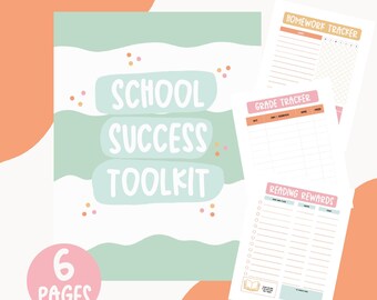 Schoolplanner voor kinderen | Afdrukbare huiswerktracker, lesrooster, opdrachten- en cijferlogboek, leesbeloningen | Handig voor kinderen en tieners