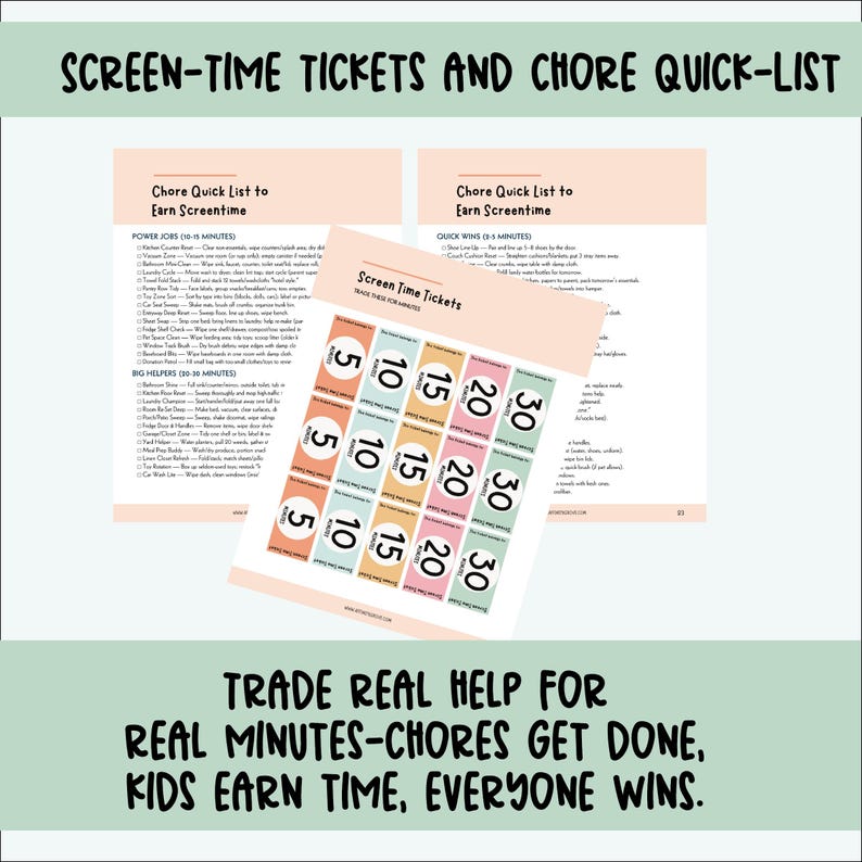 Tech Time Tickets Family Screen Time Plan Printable | Kids Tech Contract, Screen Time ...