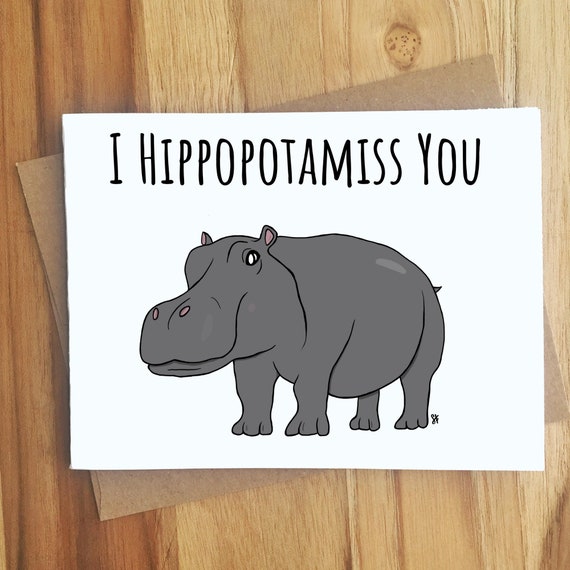 Handmade Wildlife Greetings Card - New Baby Hippos Handmade Wildlife Greetings Card - New Baby Hippos