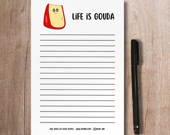 Funny Cheese Pun Notepad / Gouda Gift / Handmade Notepad / Scratch Pad / Paper Stationery / To Do List / Cheesy Office Organizer / Pun Humor