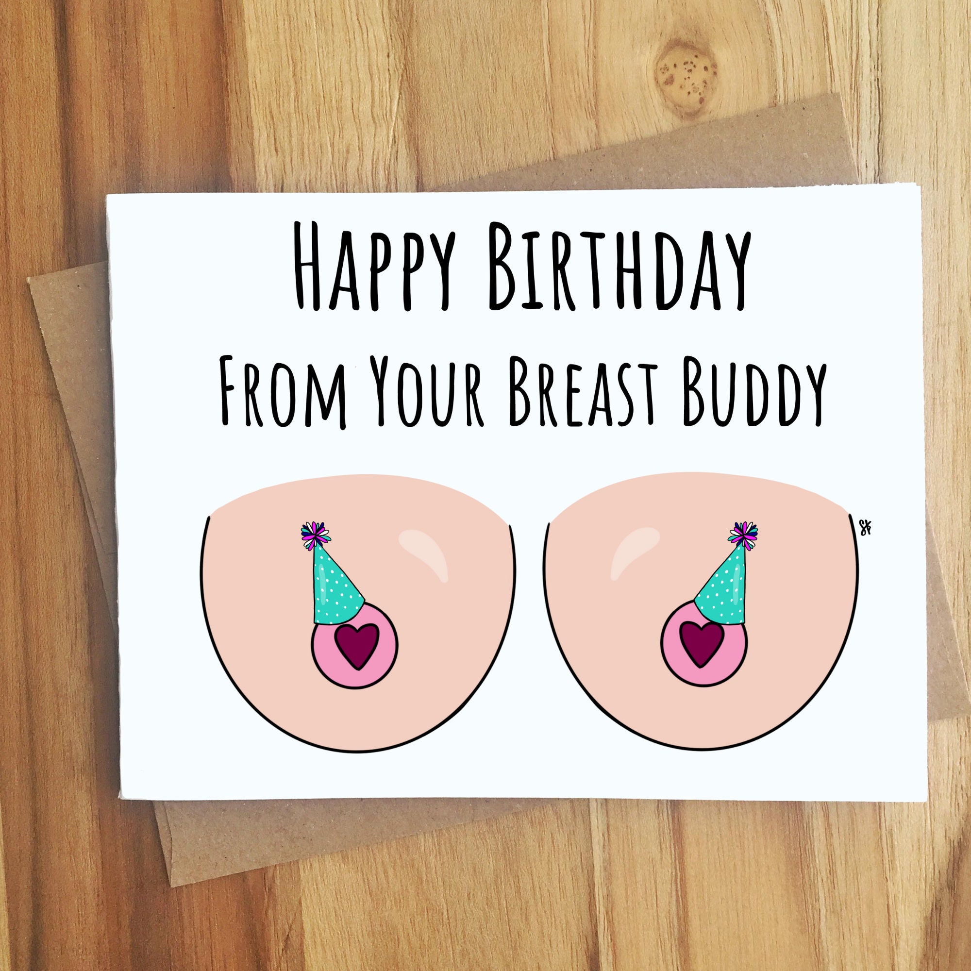 Happy Birthday From Your Breast Buddy Boob Pun Greeting Card