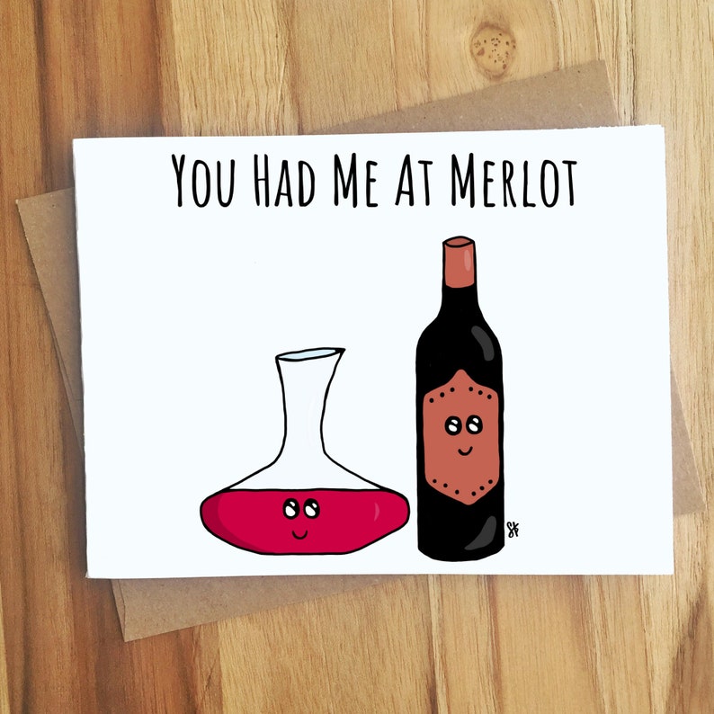 You Had Me At Merlot Wine Pun Card Puns Play On Words Etsy