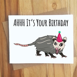 AHHH It&#39;s Your Birthday Possum Greeting Card / Funny Bday / Handmade Birthday Gift / Funny Screaming / Punny / Play on Words / Party