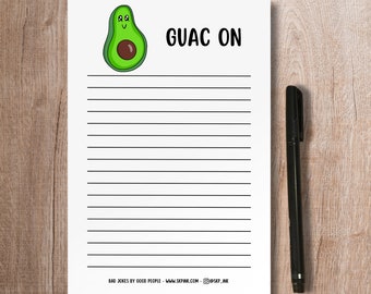Funny Avocado Pun Notepad / Guac On / Handmade Notepad / Scratch Pad / Paper Stationery / To Do List / Cheesy Office Organizer / Pun Humor