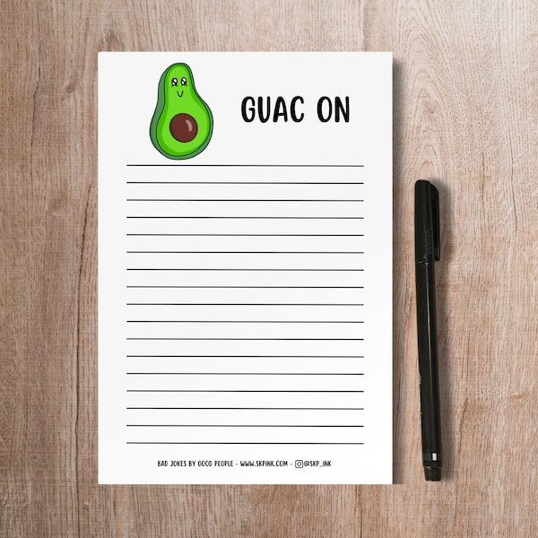 Funny Avocado Pun Notepad / Guac On / Handmade Notepad / Scratch Pad / Paper Stationery / To Do List / Cheesy Office Organizer / Pun Humor