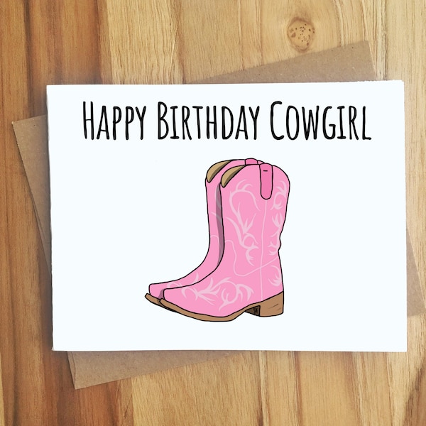 Happy Birthday Cowgirl Boots Greeting Card / Handmade Birthday Gift / Funny Card / Boots / Best Friends BFF / Party Wife Girlfriend Mom