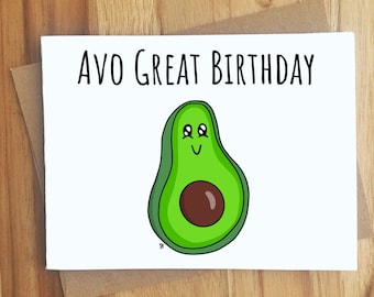 Avo Great Birthday Avocado Pun Greeting Card / Handmade Birthday Gift / Funny Guac Card / Food Puns Punny / Play on Words / BFF Party