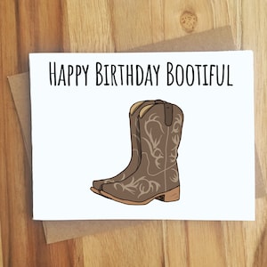 Happy Birthday Bootiful Cowboy Boots Pun Greeting Card / Handmade Birthday Gift / Funny Card / Boots / Best Friends BFF / Party Wife Husband