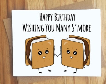 Happy Birthday Wishing You Many S'more / Funny Dessert Pun Greeting Card / Camping Celebration Party Stationery