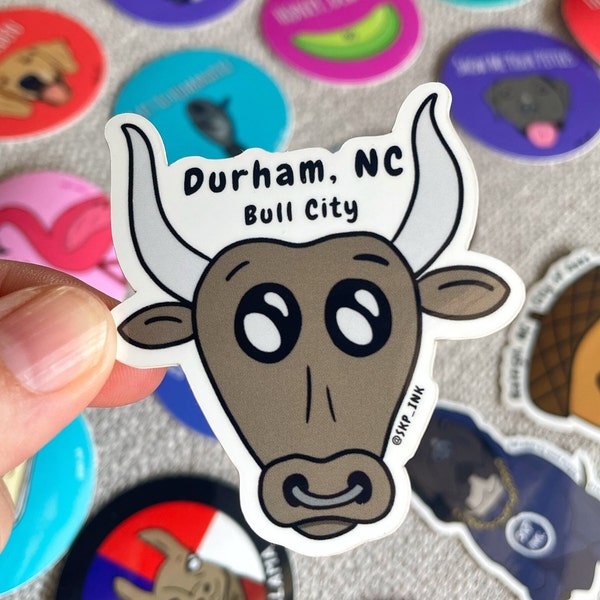 Durham NC Bull City 2 inch Vinyl Sticker / Play on Words / Punny Gift / Funny Accessories / Laptop Accessory / Waterbottle / North Carolina