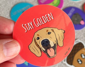 Stay Golden Dog Pun 2 inch Vinyl Sticker / Funny Cute Accessories / Laptop Accessory / Cute Golden Retriever Pet Punny / Waterbottle Sticker