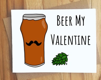Beer Me Valentine Beer Pun Card / Handmade Greeting Card / Hops IPA Ale Brewer / Love & Anniversary / Funny Flirty Cute / Valentine's / Vday