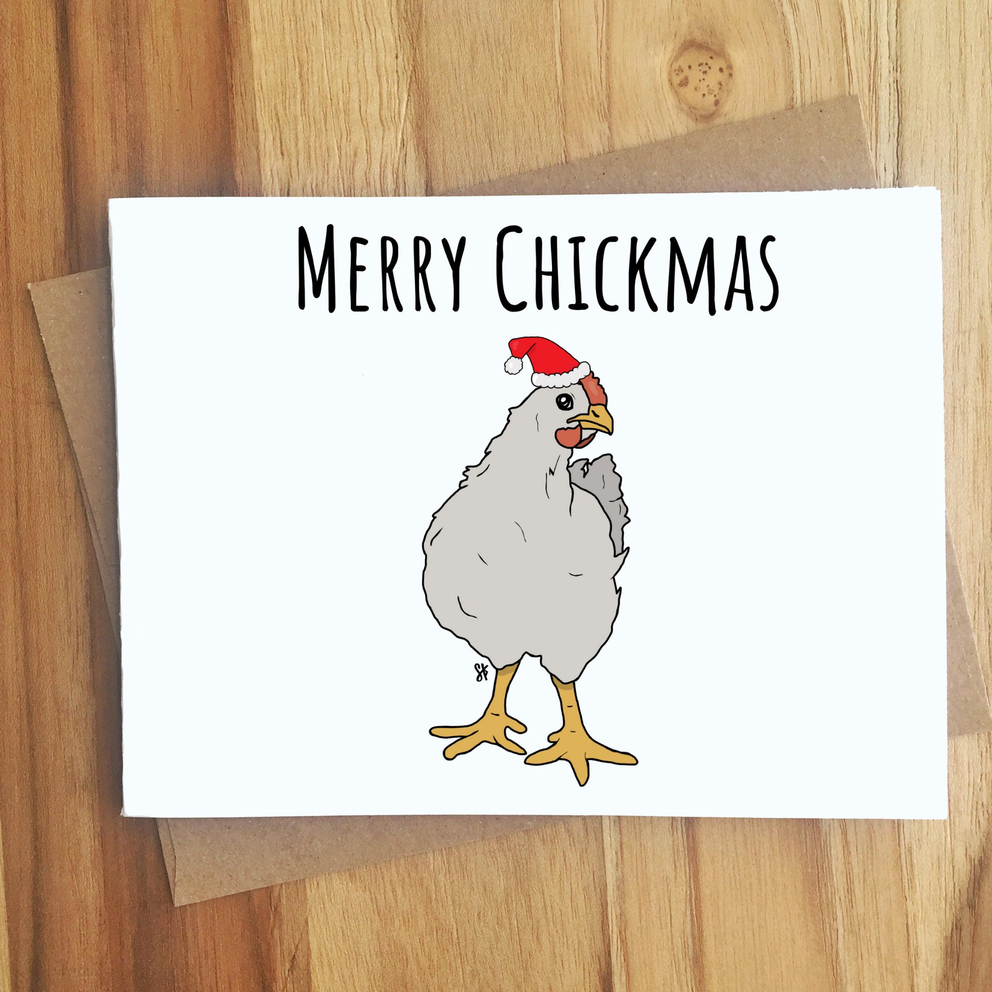 Merry Chickmas Chicken Pun Christmas Greeting Card / Handmade Etsy