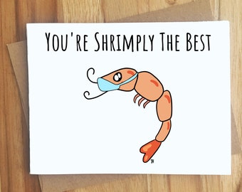 You're Shrimply The Best Masked Shrimp Pun Greeting Card / Thank You Note Letter / Thanks / Appreciation / Funny Thankful / Healthcare Hero