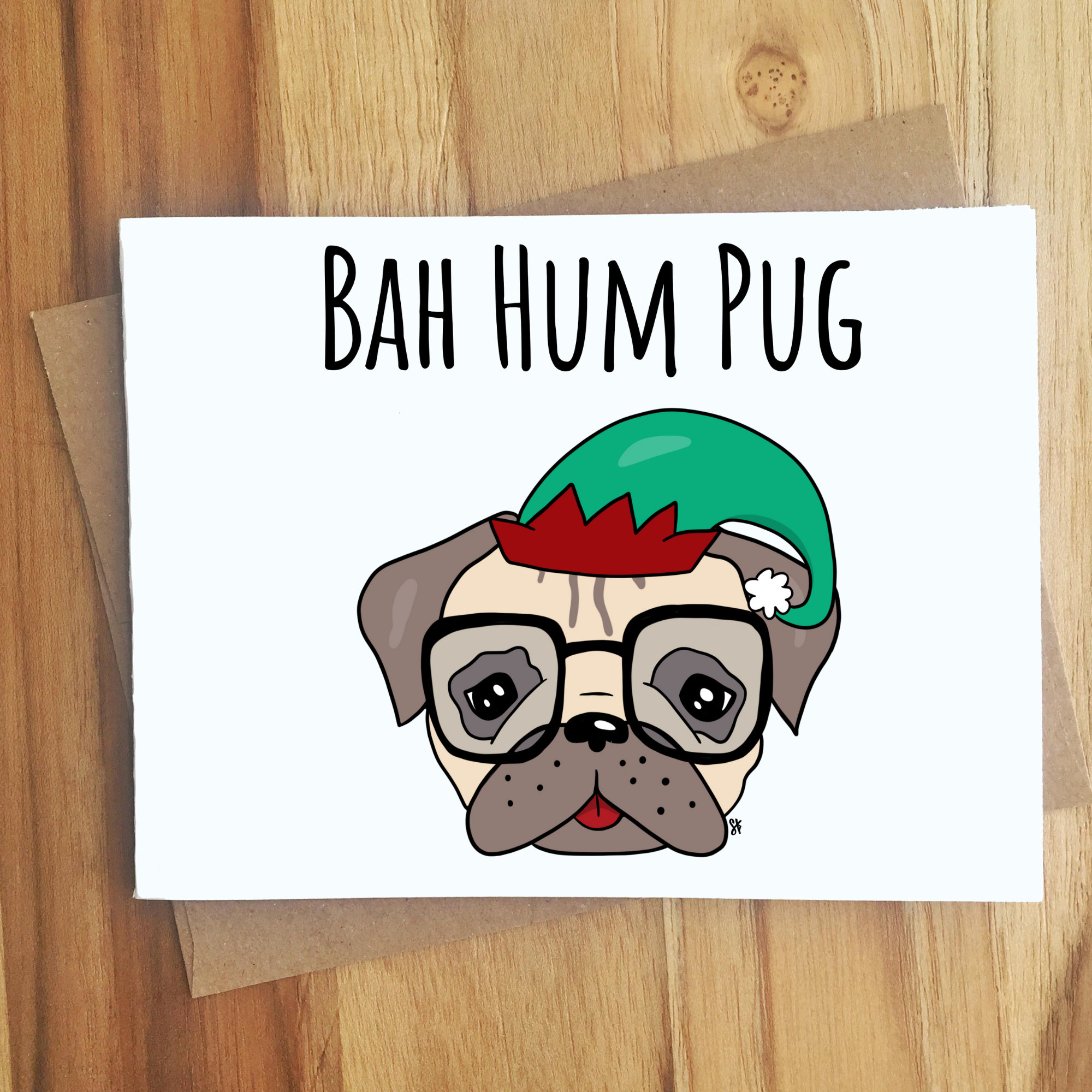 Bah Hum Pug Dog Pun Christmas Greeting Card / Handmade Xmas Gift ...