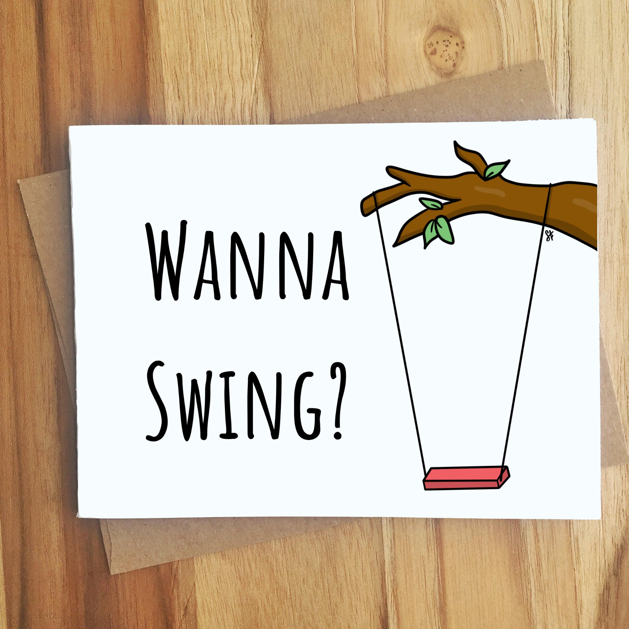 Wanna Swing Swinger Pun Greeting Card / Innuendo Dirty Play on pic