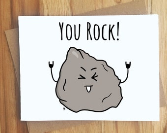 You Rock Pun Greeting Card / Rock On Thank You Note Letter / Thanks / Appreciation / Thankful / Congrats Punny Celebrate Congratulations