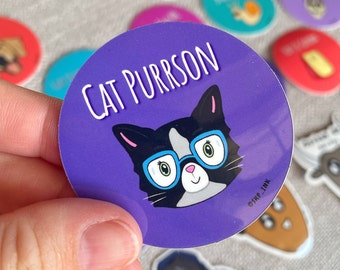 Cat Purrson Cat Pun 2 inch Vinyl Sticker / Funny Cute Accessories / Laptop Accessory / Crazy Kitty Lady Animal Punny / Waterbottle Sticker