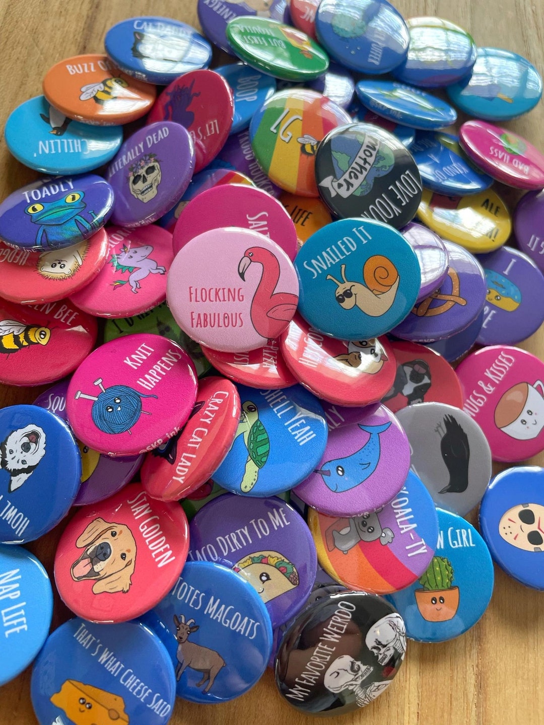 Pack of Pun Pinback Buttons / 1in Funny Accessories / Animal Puns