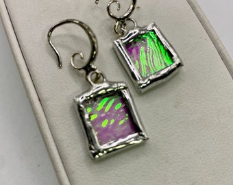 DICHROIC Glass Earrings by Hip Chick Glass, Hip Chick Jewelry, Stained Glass Earrings for Women, Stained Glass Dangle Earrings