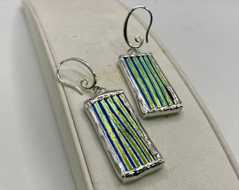 BLACK STRIPED Dichroic Glass Earrings by Hip Chick Glass, Dichroic Glass Earrings, Stained Glass Earrings, Stained Glass Jewelry, Earrings