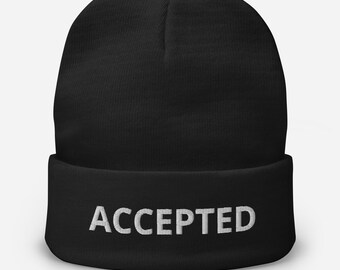 ACCEPTED Embroidered Beanie by Hip Chick Glass, Beanie, Hat, Accessories, Perfect Beanie, Snug Beanie