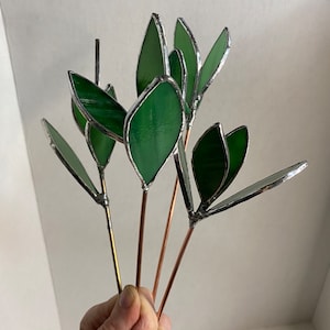 Stained Glass Plant Stake by Hip Chick Glass, Stained Glass Green Leaf Plant Stake, Garden Glass Art, Gifts for Her, Boho Home Decor