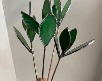 Stained Glass Plant Stake by Hip Chick Glass, Stained Glass Succulent, Quartz Crystal Points,  Stained Glass, Gifts for Her, Boho Home Decor