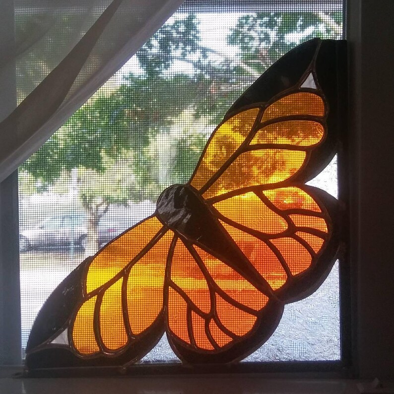 Butterfly Monarch Butterfly Window Corner Stained Glass Etsy