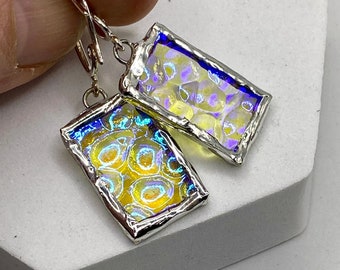 DICHROIC Glass Earrings by Hip Chick Glass, Hip Chick Jewelry, Stained Glass Earrings for Women, Stained Glass Dangle Earrings