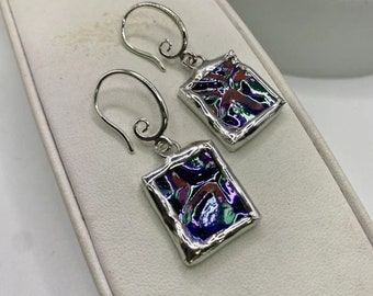 PURPLE Glass Earrings by Hip Chick Glass, Stained Glass Earrings, Dichroic Glass Earrings, Textured Glass Earrings, Tiffany Glass Earrings