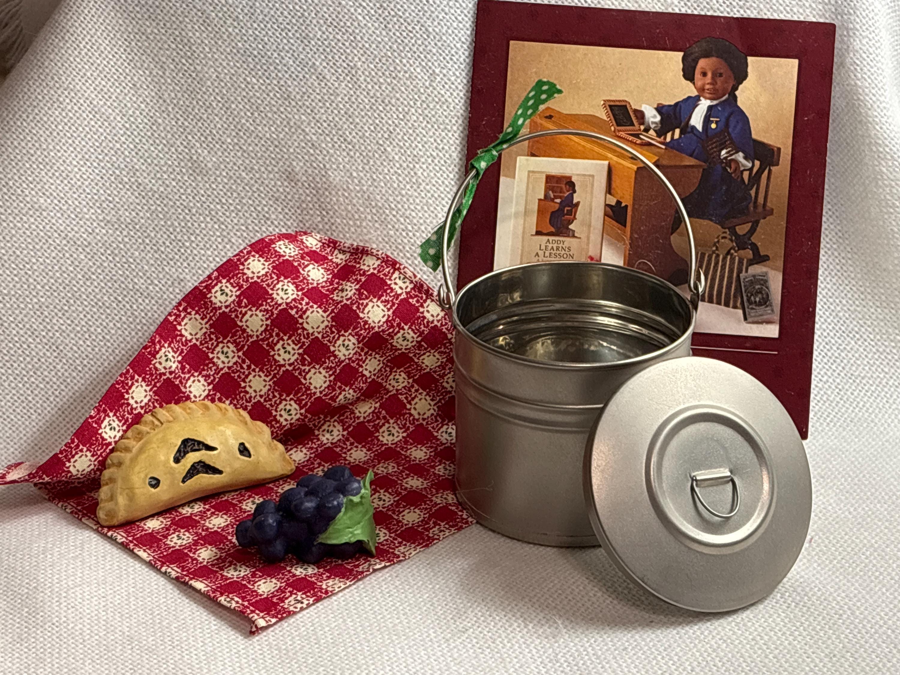FIRST VERSION! American Girl Pleasant Company Addy's Tin Pail Lunch ~ Partial Set ~ From Addy's School Collection ~ Vintage ~ Retired
