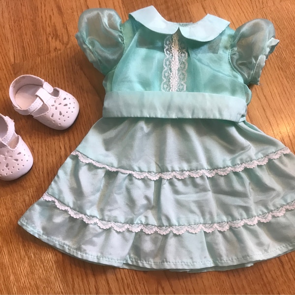 American Girl Emily's Recital Outfit ~ Sheer Mint Green Dress and White Patent Shoes ~ Vintage ~ Retired