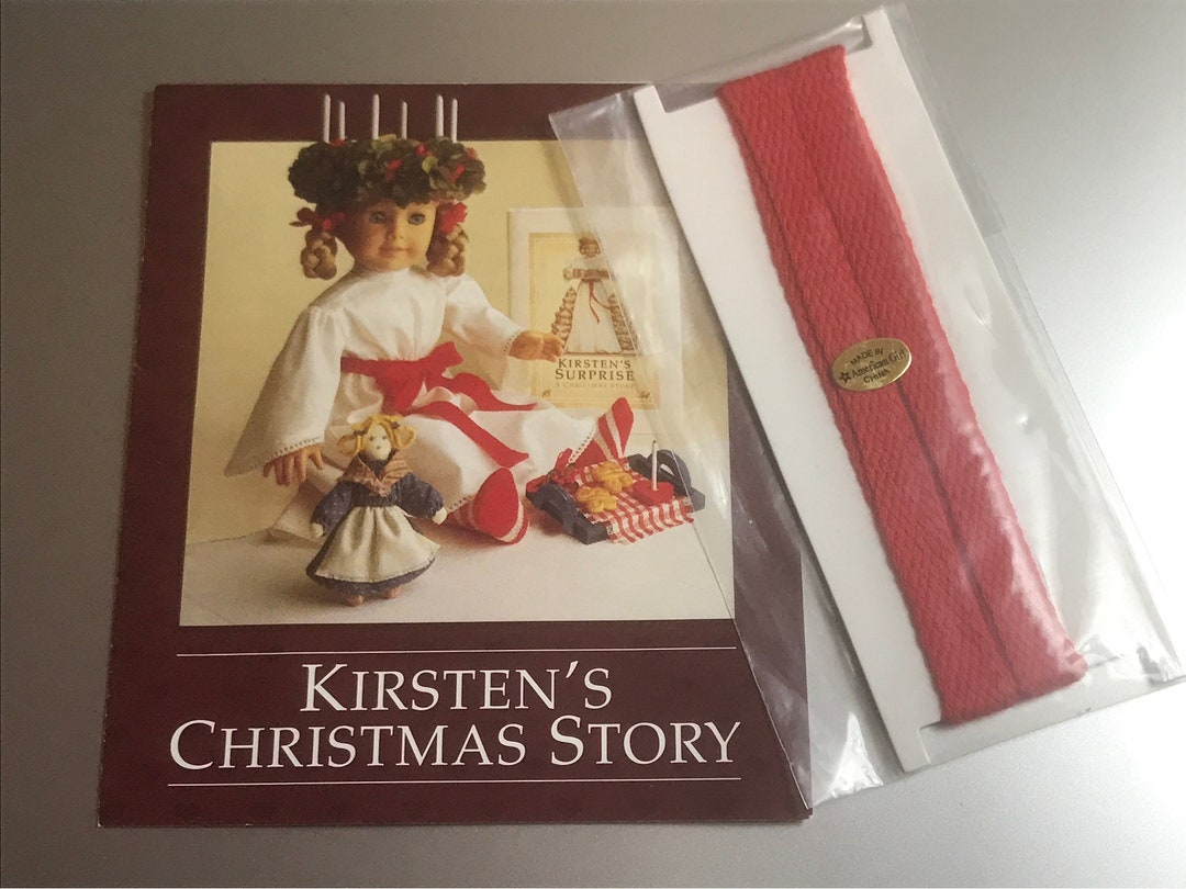 American Girl Kirsten Holiday Outfit Set - Retired Red Ribbons & Striped Socks For 18 Inch Dolls