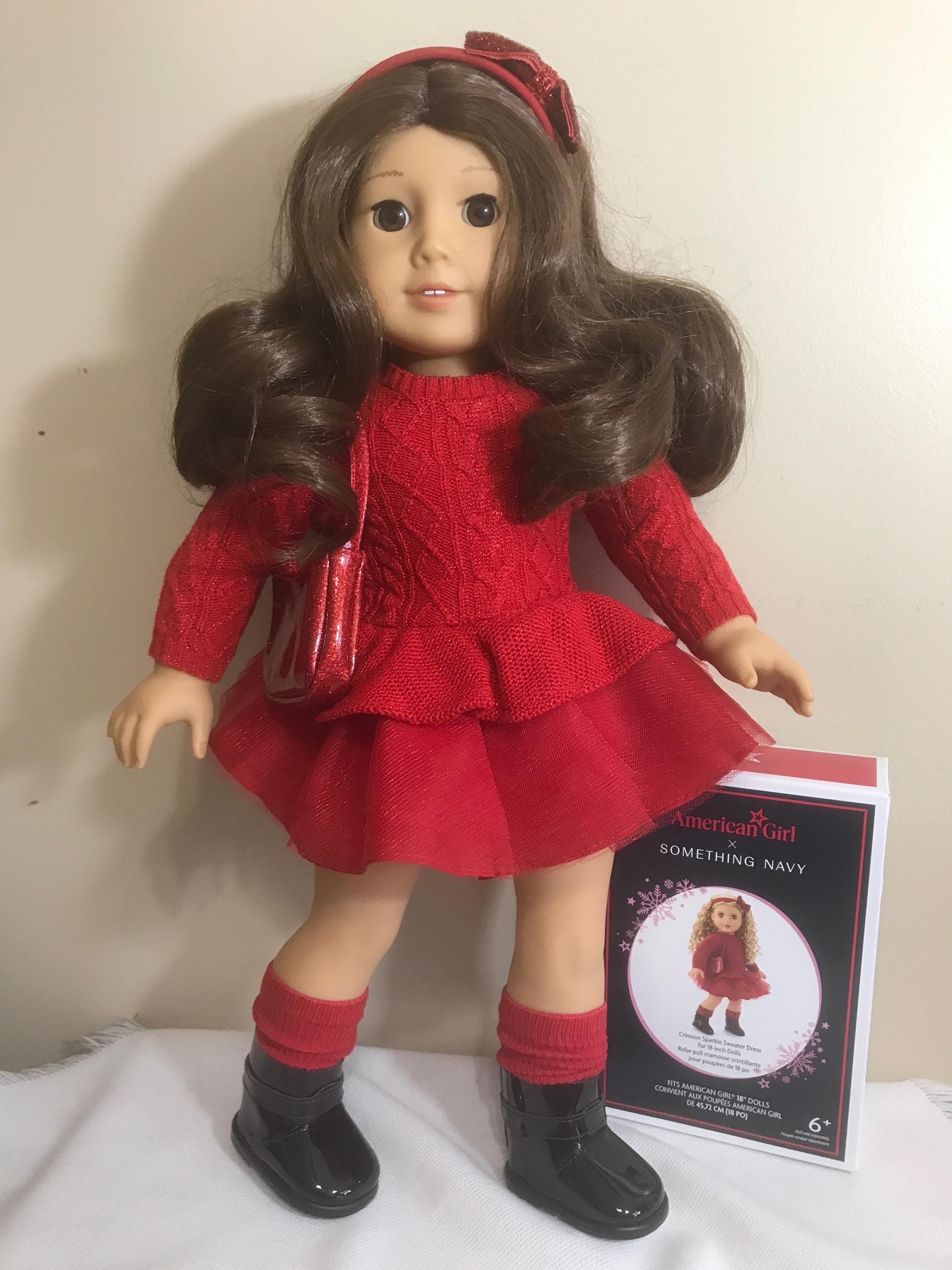 American Girl Customized Doll Gorgeous New High Quality Wig AG Something Navy Crimson Sparkle Sweater Dress Ready to Play or Display Etsy