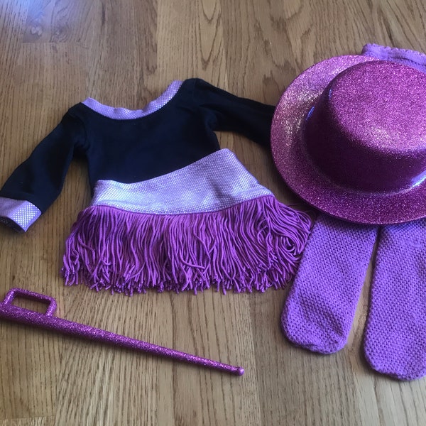 American Girl Tap Dance Outfit ~ Sparkle Leotard, Fringe Skirt, Glitter Hat and Cane ~ Excellent Condition ~ Retired