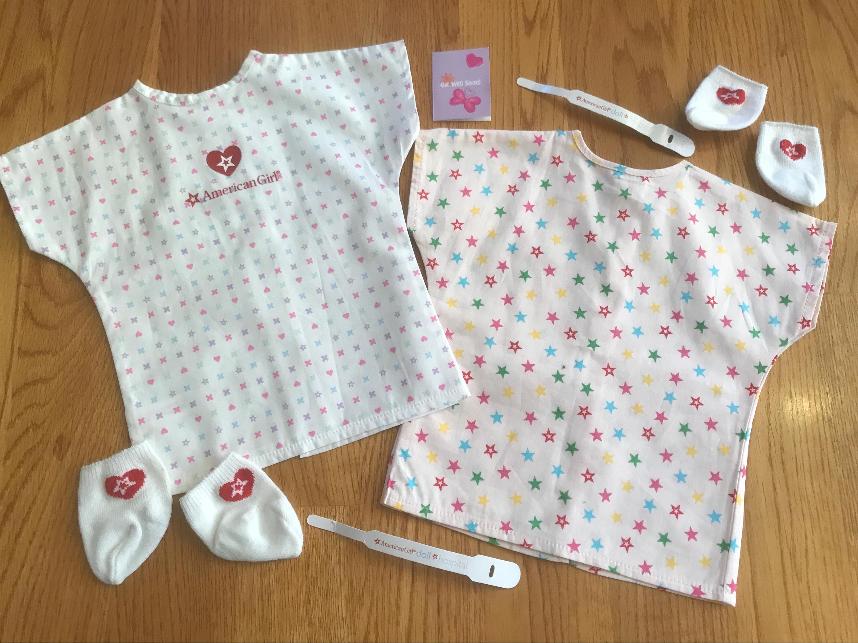 American Girl Doll Hospital Sets of Gowns, Socks Wrist Bands