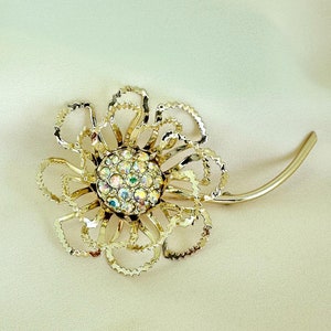 Vintage Sarah Coventry Aurora Borealis Flower Brooch | Mid-Century Sparkling Floral Pin