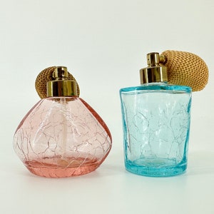 Irice Crackle Glass Perfume Atomizer Bottles; Pink Perfume Bottle & Blue Perfume Bottle