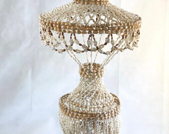 Large Vintage Handmade Cowrie Shell and Puka Shell Chandelier 45"